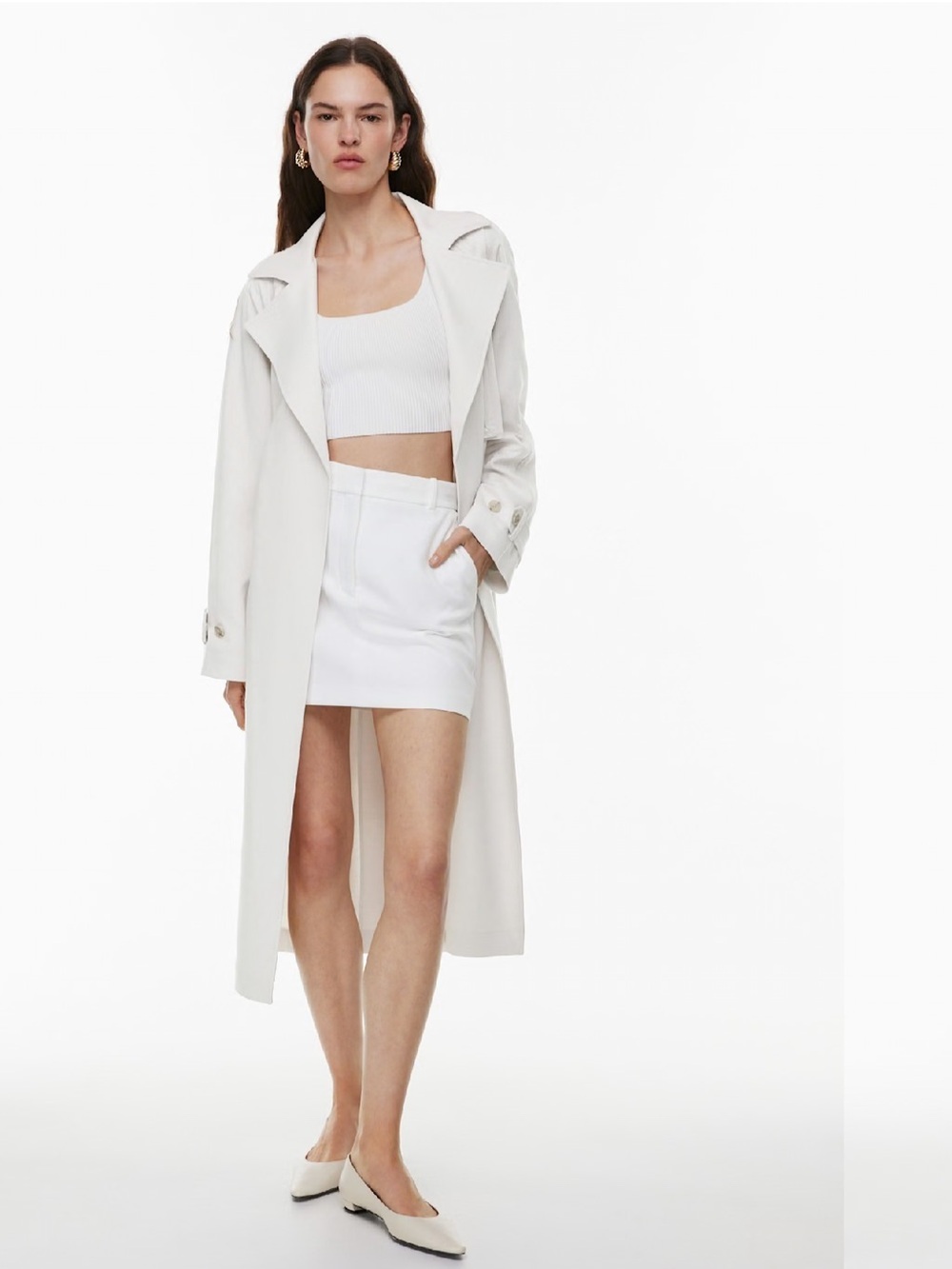 Aritzia Babaton Sculpt Knit Squareneck Cropped L Tank White Sweater Top Minimal - Picture 5 of 14